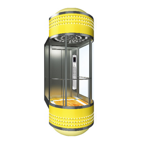 Panoramic Elevator: Steel Plate Baked Enamel Car Cover, Laminated Glass Observation Wall, Acrylic Ceiling with Hairline Stainless Steel Walls, Stainless Steel Tube Handrails, PVC Flooring