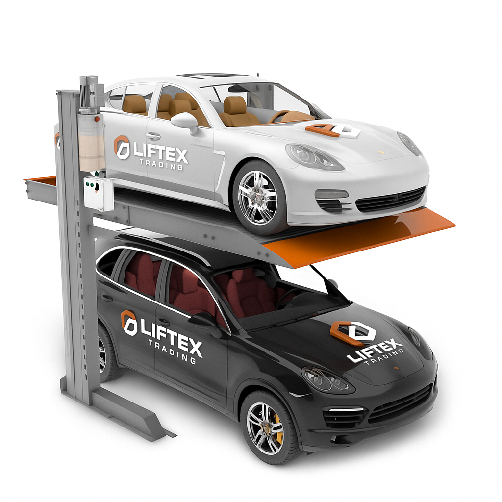 Hydraulic Two Post Car Stacker – 2300 kg Compact Parking Lift | Liftex Parking